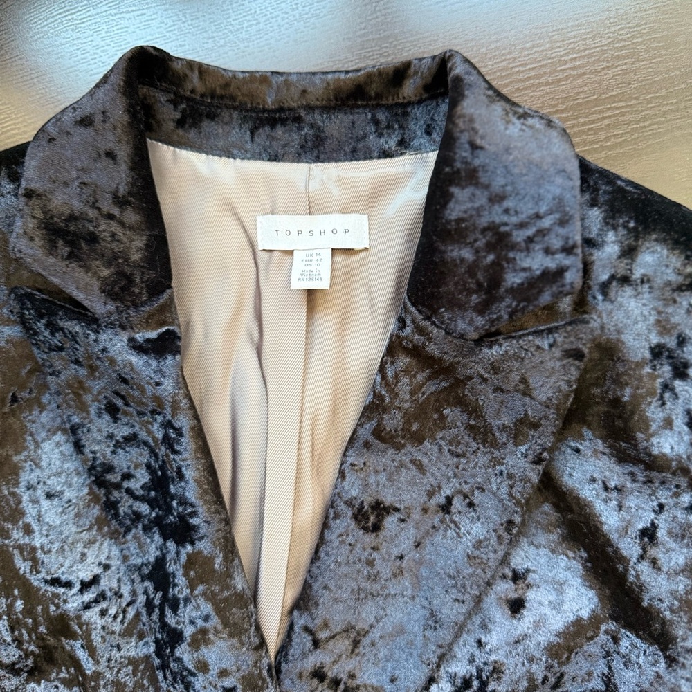 Topshop Black Crushed Velvet Blazer US 10 Double Breasted - Picture 11 of 13
